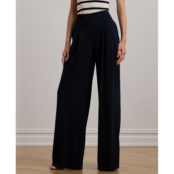 Lauren Ralph Lauren Stretch Jersey Wide-Leg Pants Navy Petite Size 2P MSRP $145 - Picture 2 of 5
